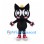 Black Cat Mascot Costume with Gold Crown and White Ruffled Collar