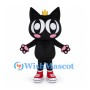 Black Cat Mascot Costume with Gold Crown and White Ruffled Collar