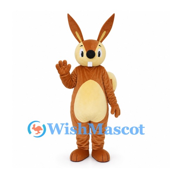 Brown Rabbit Mascot Costume with Cream Belly and Long Upright Ears