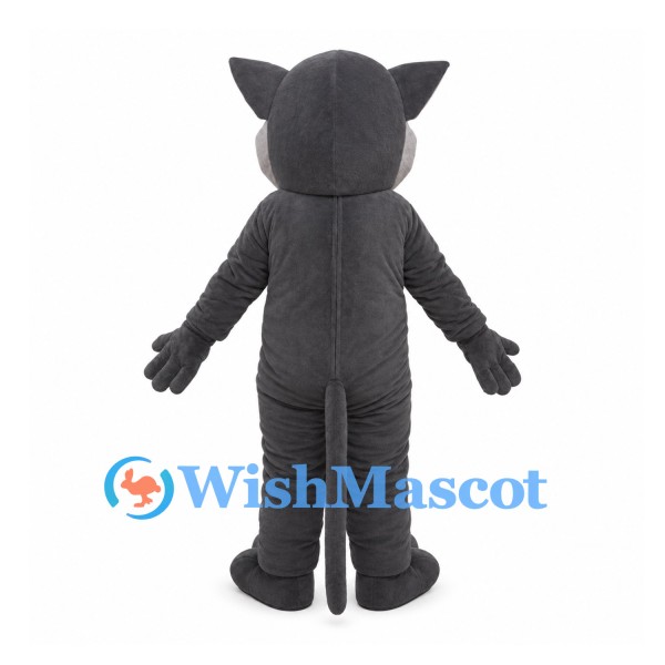 Gray Cat Mascot Costume with Green Eyes and Pale Belly