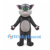 Gray Cat Mascot Costume with Green Eyes and Pale Belly
