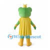 Frog King Mascot Costume with Gold Crown and Yellow Royal Cape