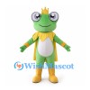 Frog King Mascot Costume with Gold Crown and Yellow Royal Cape
