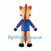 Horse Mascot Costume with Blue Shirt Red Mane and Yellow Hat