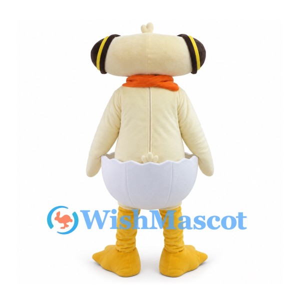 Duckling Mascot Costume with Headphones Scarf and White Eggshell
