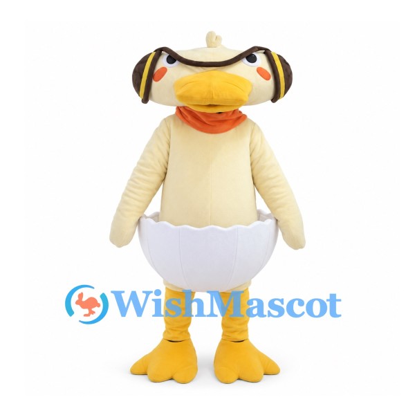 Duckling Mascot Costume with Headphones Scarf and White Eggshell