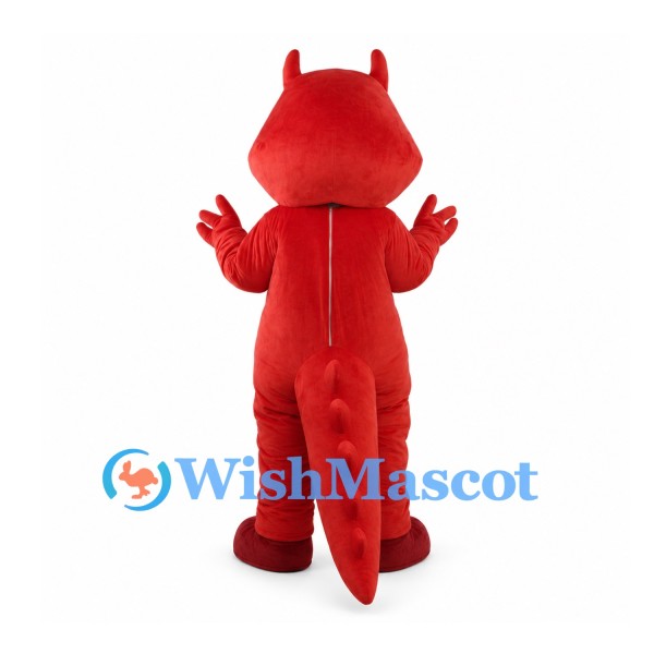 Red Dragon Mascot Costume with Long Tail and White Fangs