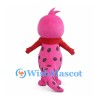 Pink Dinosaur Mascot Costume with Black Spots and Red Scarf