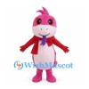 Pink Dinosaur Mascot Costume with Black Spots and Red Scarf