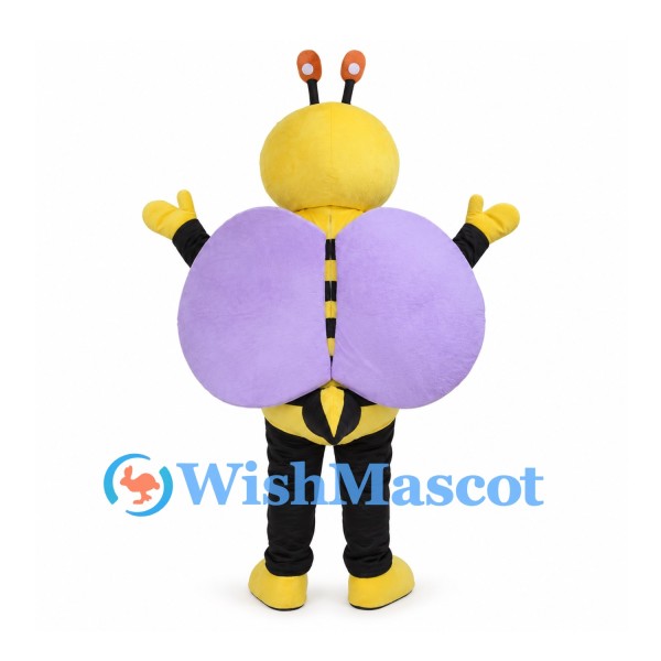 Bee Mascot Costume with Purple Wings and Black Yellow Stripes