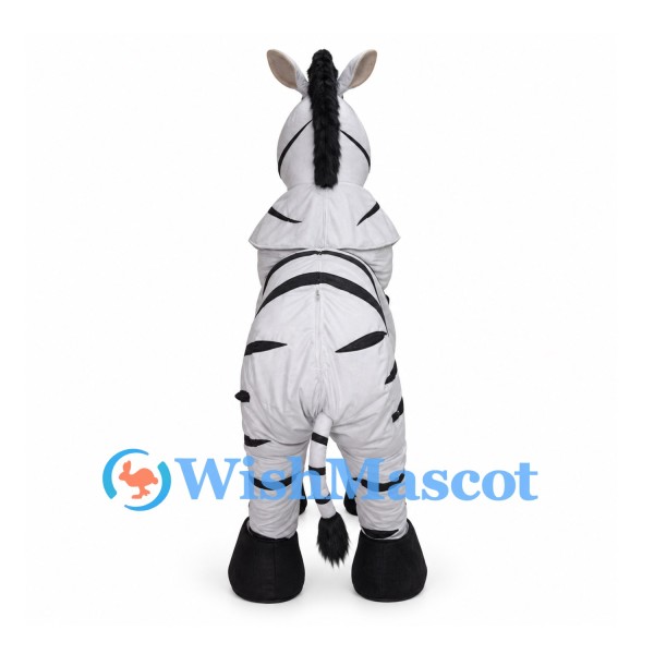 Zebra Mascot Costume with Four Legged Body and Black Mane