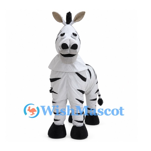 Zebra Mascot Costume with Four Legged Body and Black Mane