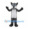 Gray Wolf Mascot Costume with White Belly and Blue Eyes