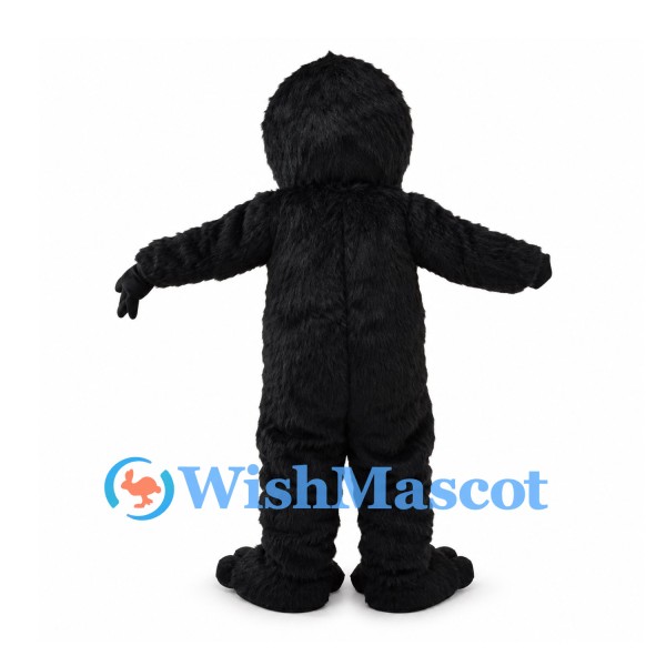 Black Gorilla Mascot Costume with Shaggy Fur and White Fangs