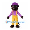Otter Mascot Costume with Purple Cap Shirt and Yellow Suspender Pants