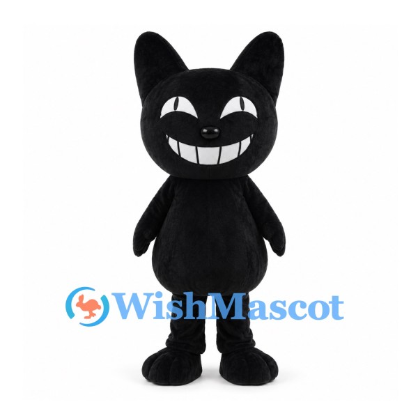Black Cat Mascot Costume with Wide White Grin
