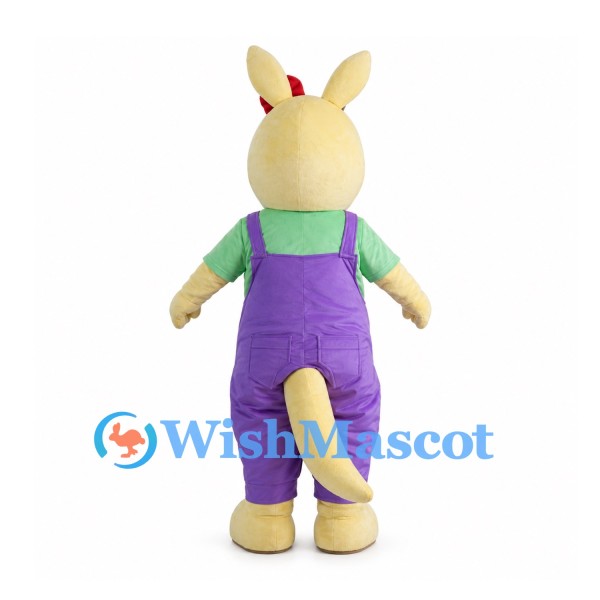 Kangaroo Mascot Costume with Purple Overalls and Green Shirt