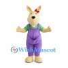 Kangaroo Mascot Costume with Purple Overalls and Green Shirt