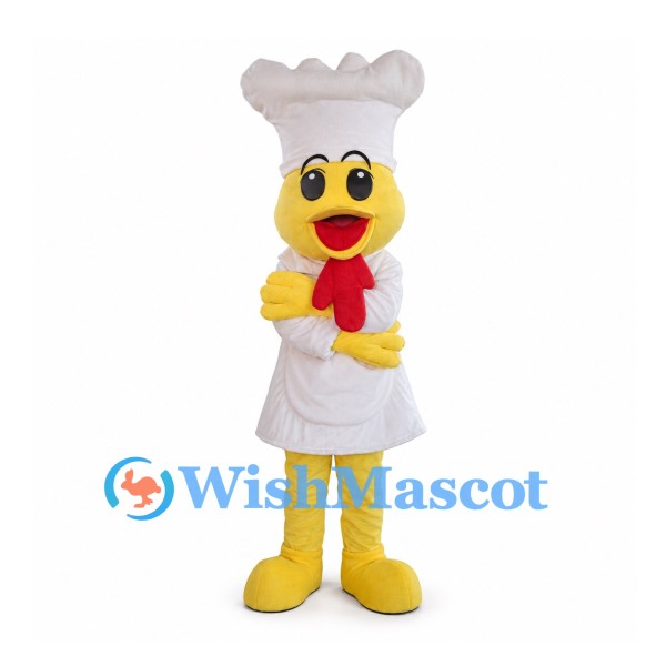 Chicken Chef Mascot Costume with Tall White Hat and Red Scarf