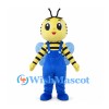 Bee Mascot Costume with Blue Overalls and Blue Wings