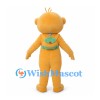 Yellow Alien Mascot Costume with Blue Bandana and Green Backpack