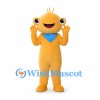 Yellow Alien Mascot Costume with Blue Bandana and Green Backpack