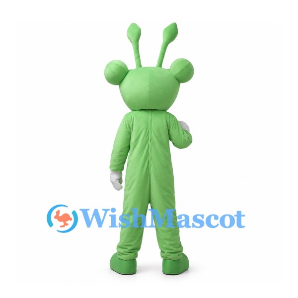 Green Alien Mascot Costume with Eyestalks and Long Antennae