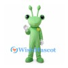 Green Alien Mascot Costume with Eyestalks and Long Antennae