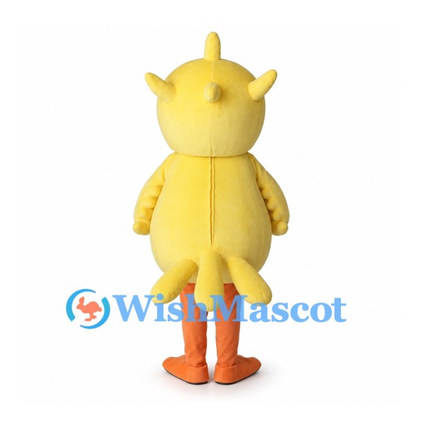 Yellow Duckling Mascot Costume with Orange Beak and Long Legs
