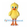 Yellow Duckling Mascot Costume with Orange Beak and Long Legs
