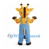 Giraffe Mascot Costume with Blue Overalls and Orange Spots