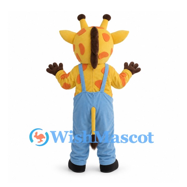 Giraffe Mascot Costume with Blue Overalls and Orange Spots