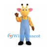 Giraffe Mascot Costume with Blue Overalls and Orange Spots