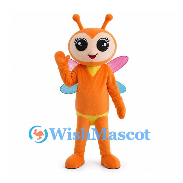 Orange Butterfly Mascot Costume with Pink Blue Wings and Yellow Belly
