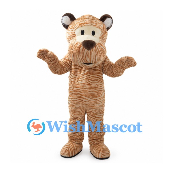 Brown Bear Mascot Costume with Wavy Striped Fur and Cream Face