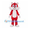 Red Cat Mascot Costume with White Cheeks and Blue Eyes