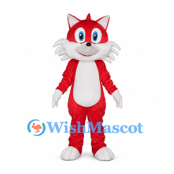 Red Cat Mascot Costume with White Cheeks and Blue Eyes