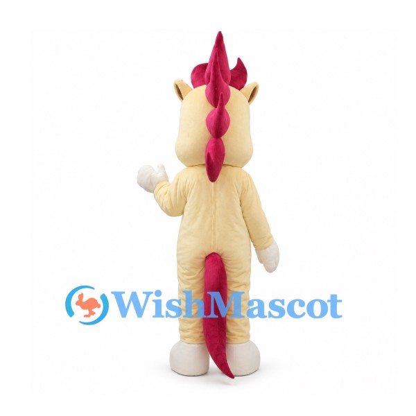 Horse Mascot Costume with Cream Body and Magenta Mane