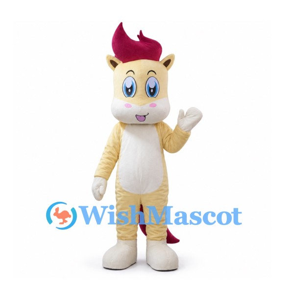 Horse Mascot Costume with Cream Body and Magenta Mane