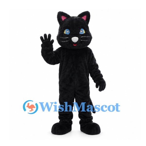 Black Cat Mascot Costume with Blue Eyes and White Whiskers