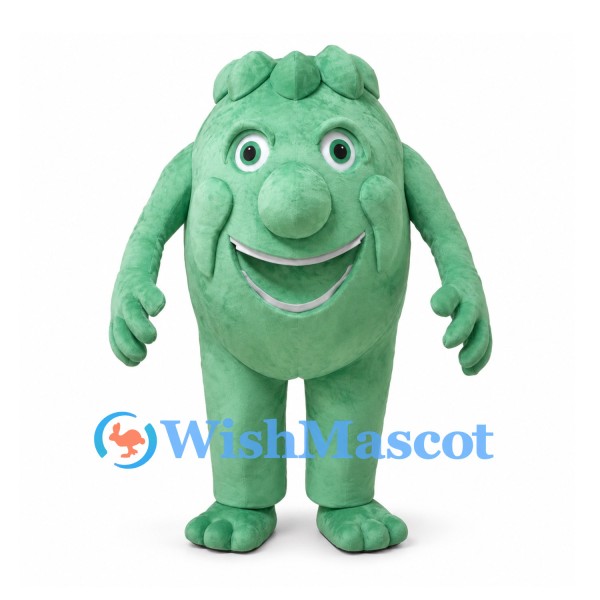 Green Leafy Vegetable Mascot Costume with Smiling Face