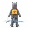 Gray Wolf Mascot Costume with Yellow Backpack and White Belly