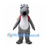 Gray Wolf Mascot Costume with Yellow Backpack and White Belly