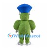 Green Alien Mascot Costume with Tall Blue Hat and Silver Gloves