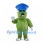 Green Alien Mascot Costume with Tall Blue Hat and Silver Gloves
