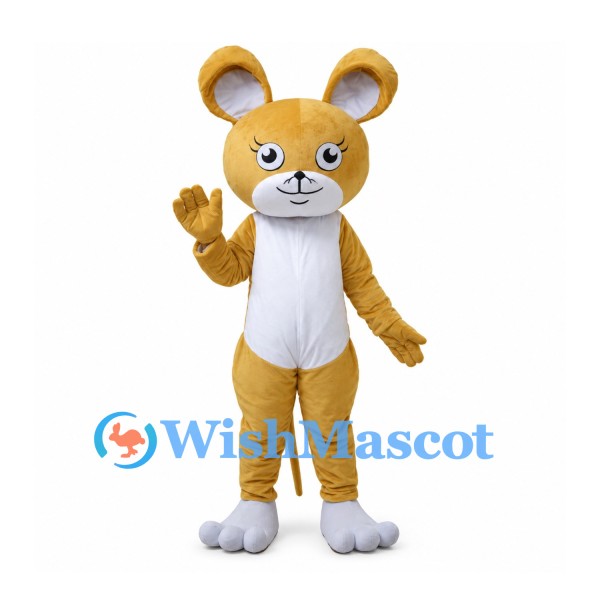 Golden Mouse Mascot Costume with Round Ears and White Belly