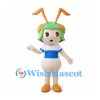 Insect Mascot Costume with Green Hair and Blue Striped Shirt