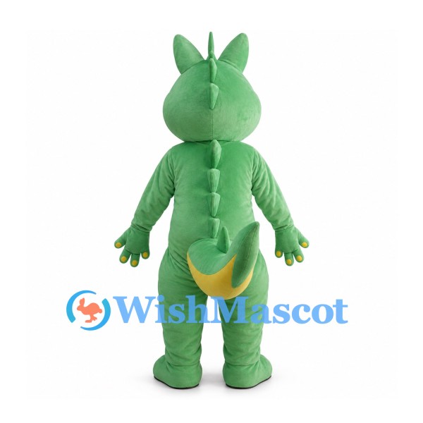 Green Dragon Mascot Costume with Yellow Ears and Tail Spikes