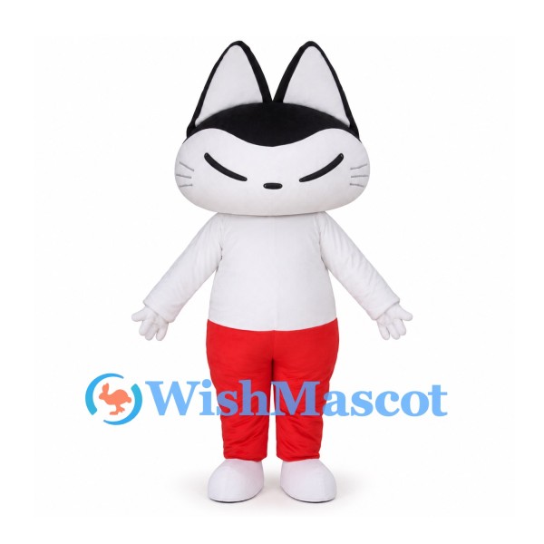 Black and White Cat Mascot Costume with Red Pants