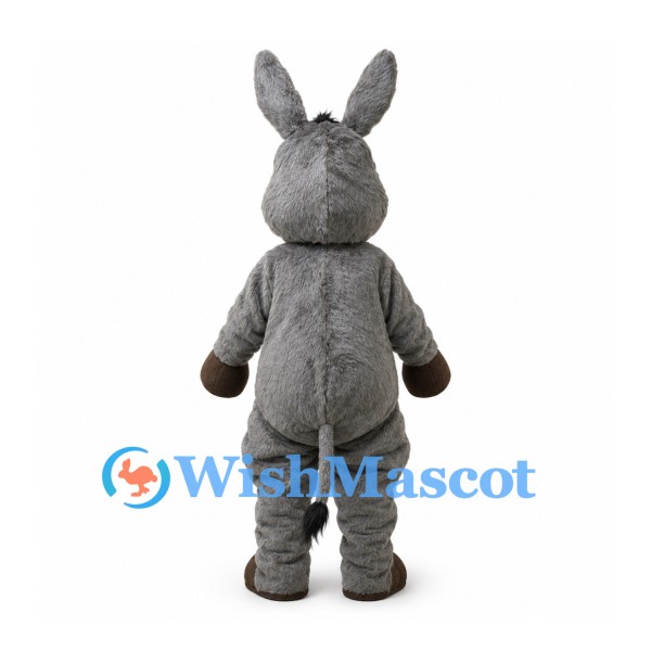 Gray Donkey Mascot Costume with Long Ears and Tooth Grin